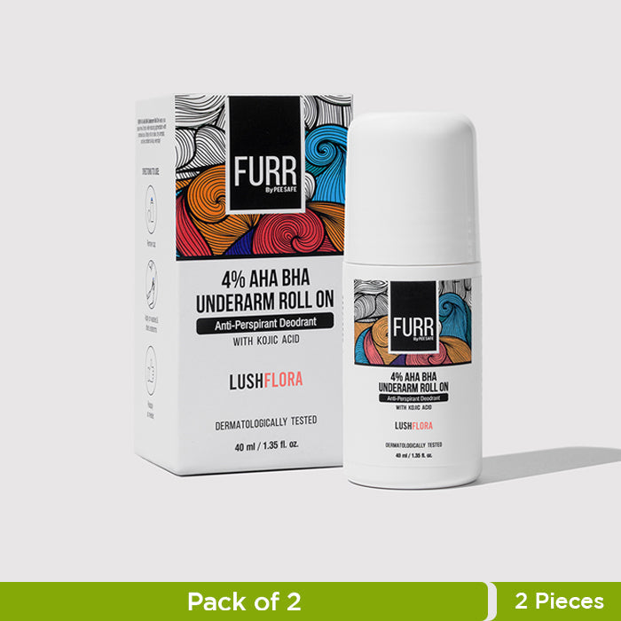 Furr 4% AHA BHA Underarm Roll On - Flora (Pack of 2)