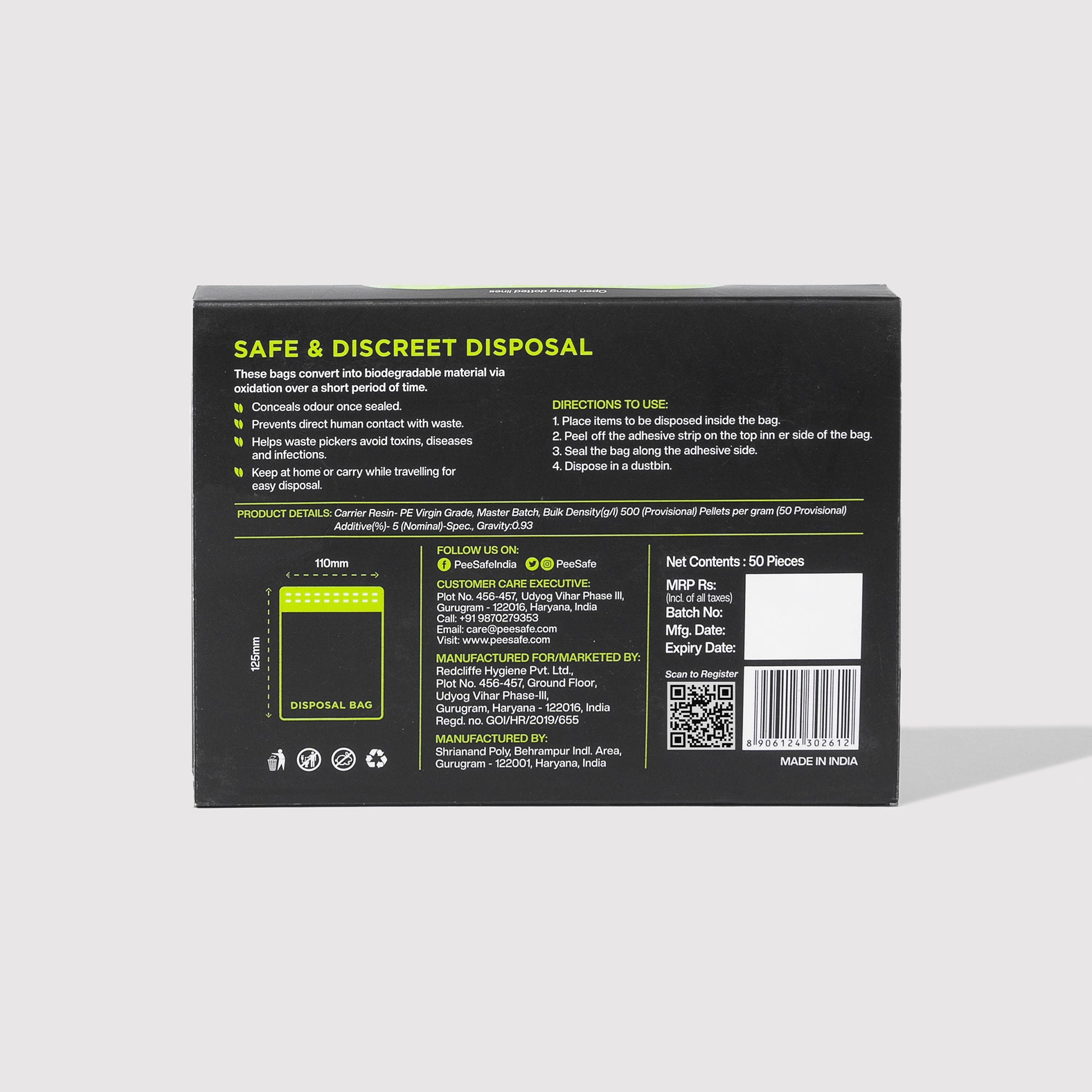 Pee Safe Oxo-Biodegradable Disposable Bags - 50 Bags (Large) - BYOC