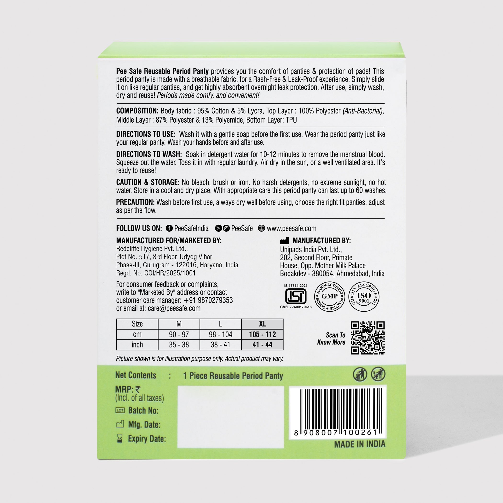 Pee Safe Reusable Period Panty - Extra Large (Pack of 2)