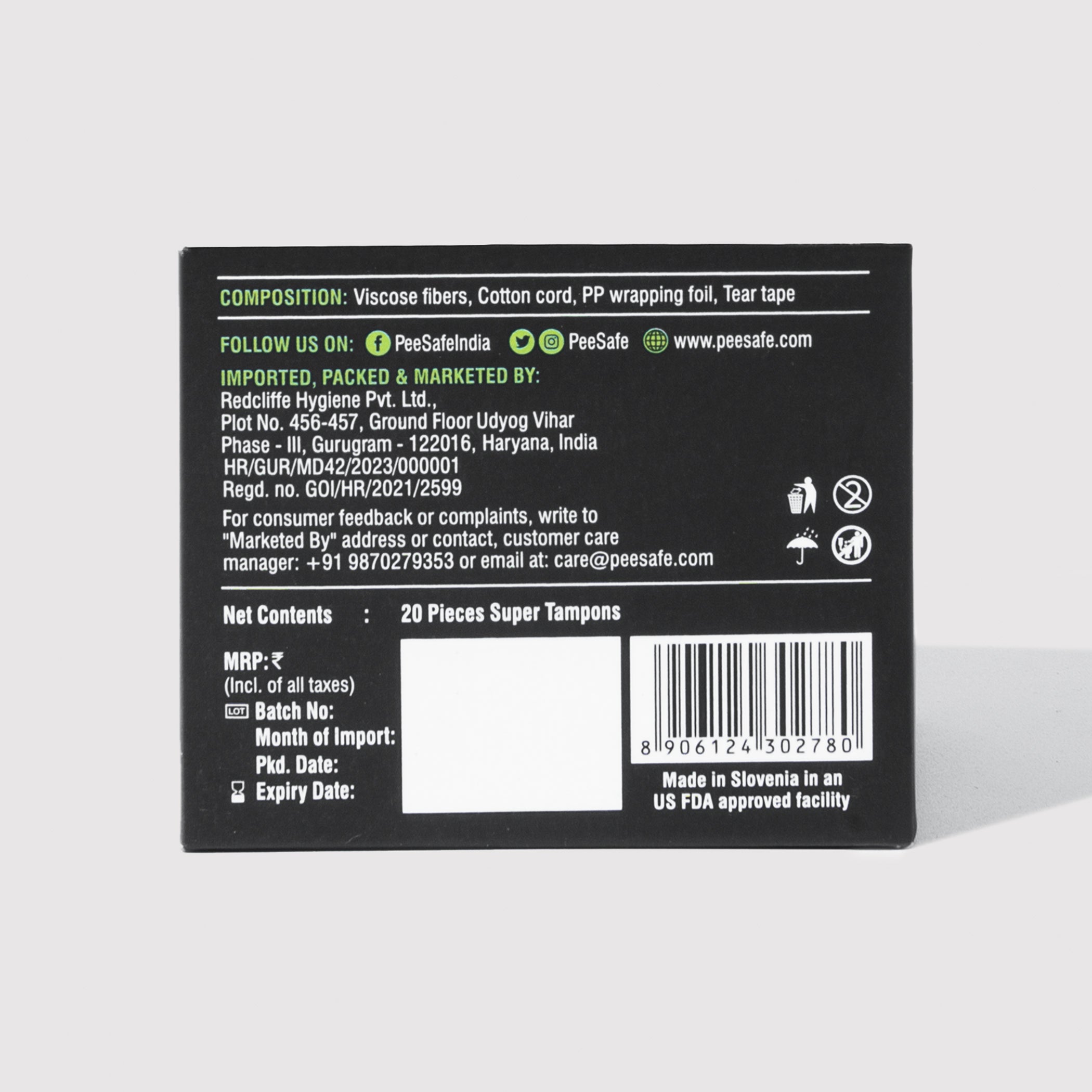 Pee Safe Tampons - Super (20 Tampons) - BYOC