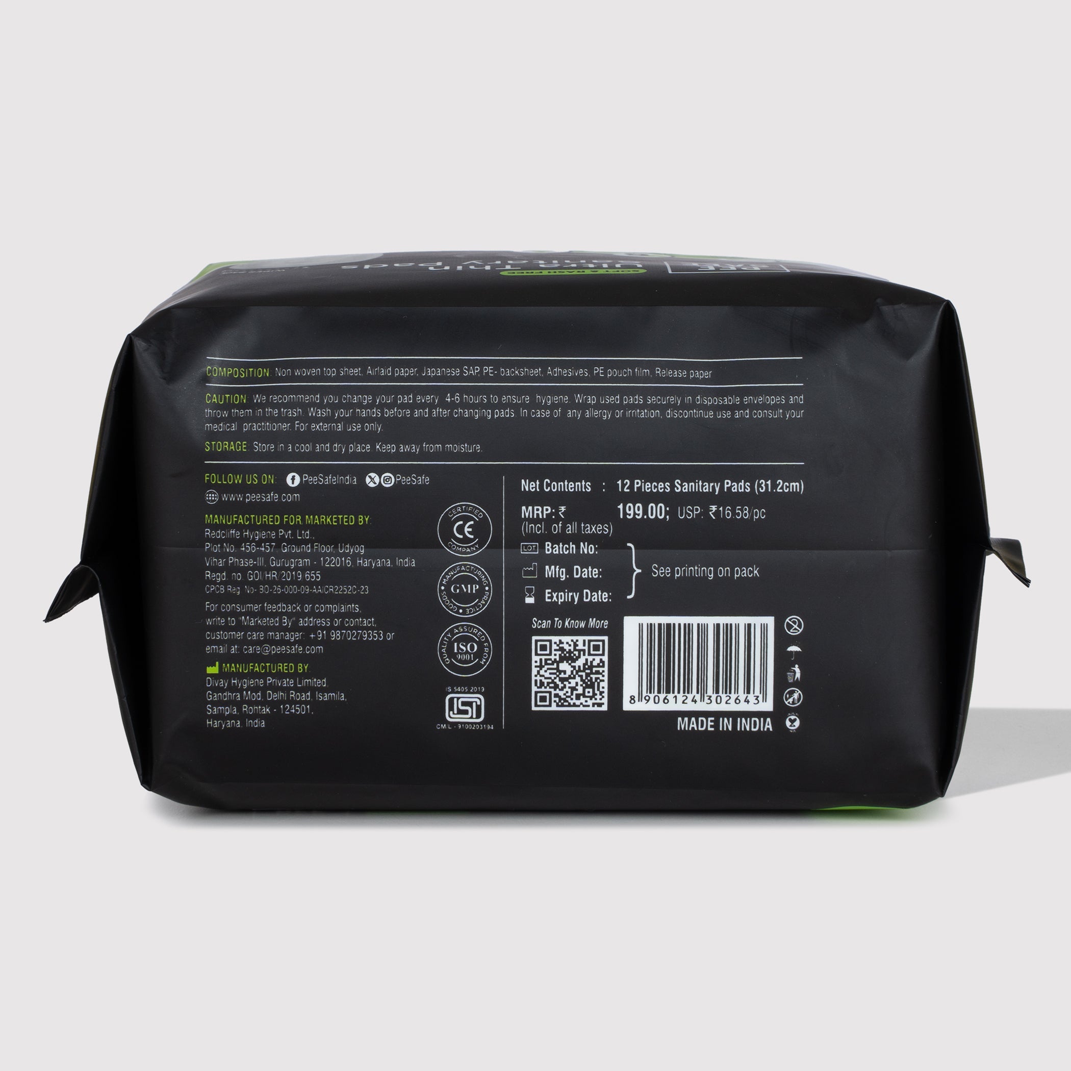 Pee Safe Ultra Thin Sanitary Pads - XXL (12 Pads) - Pack of 3