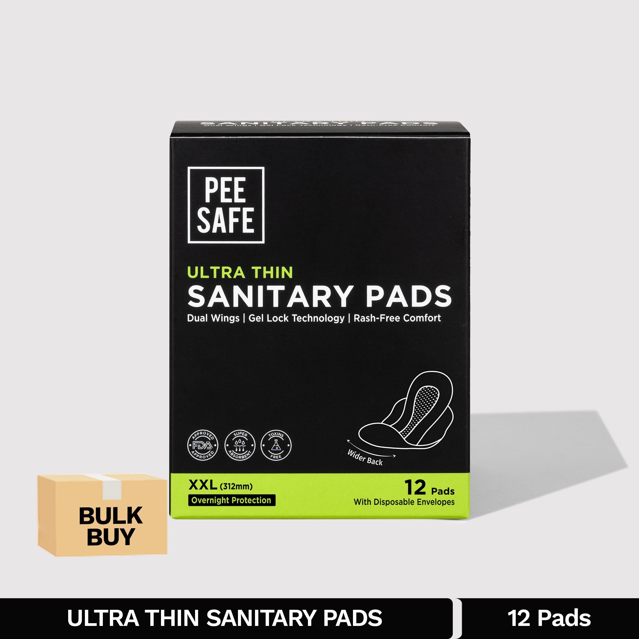 Pee Safe Ultra Thin Sanitary Pads - XXL (12 Pads) - BULK BUY