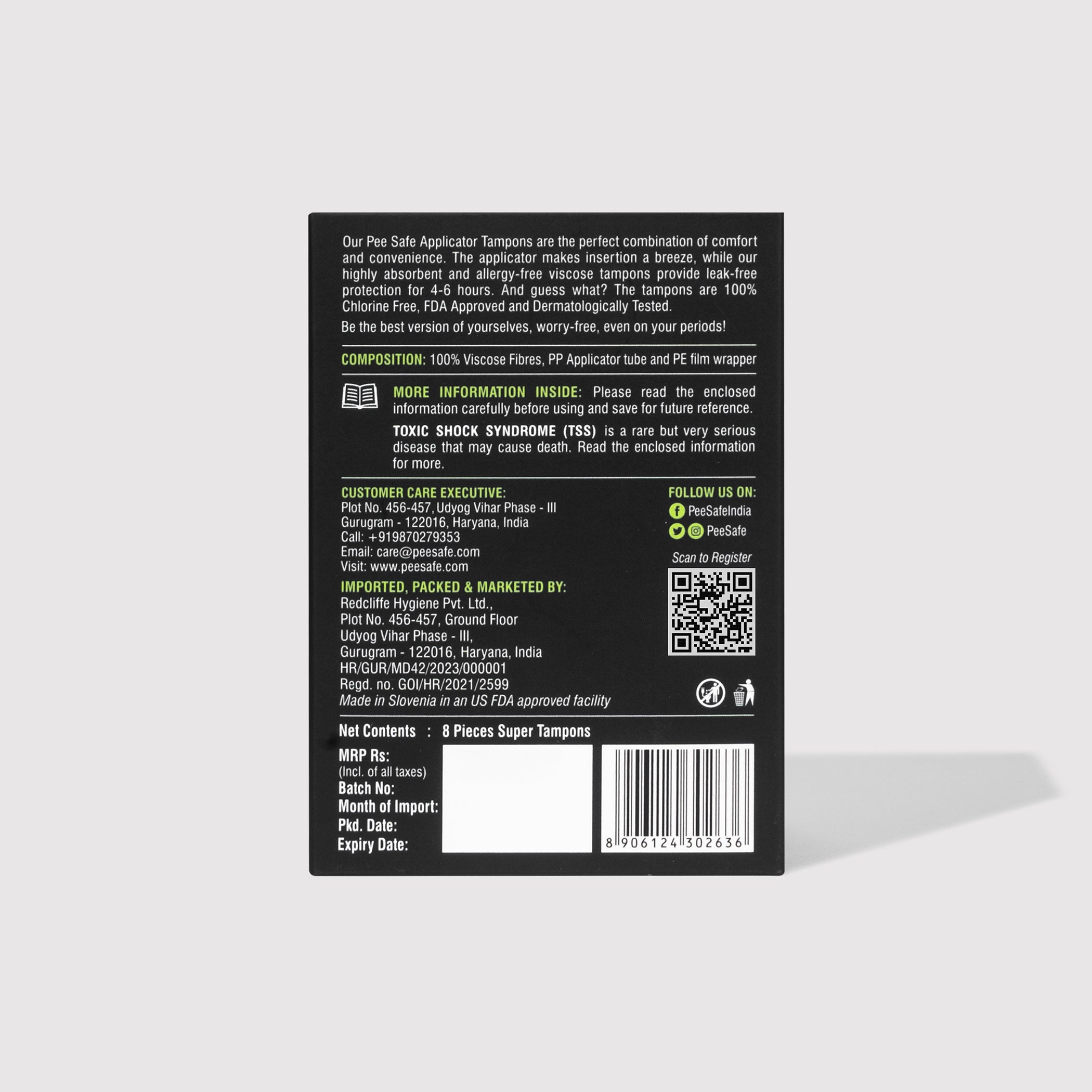 Pee Safe Applicator Tampons - Super Plus (8 Tampons)