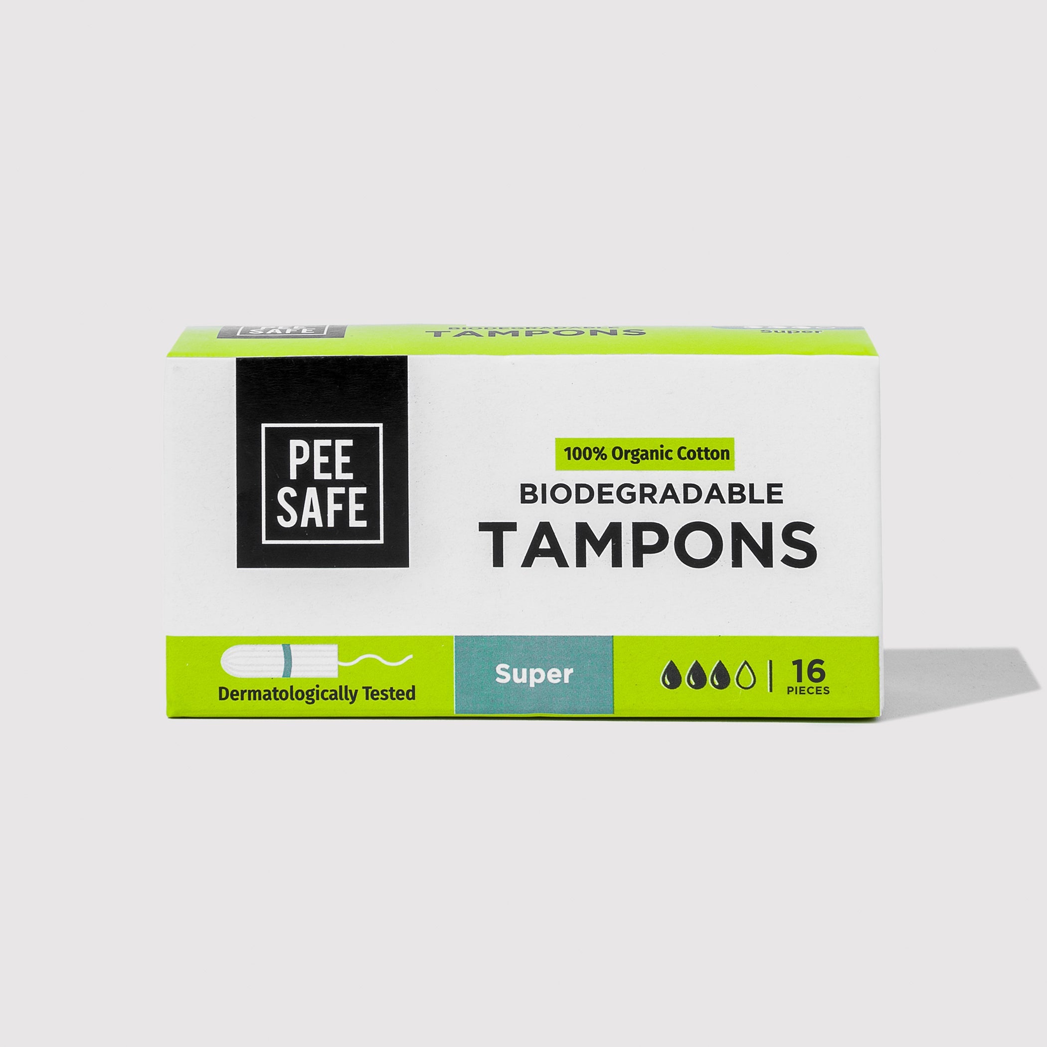 Pee Safe Biodegradable Tampons- Super (16 Tampons) - BYOC