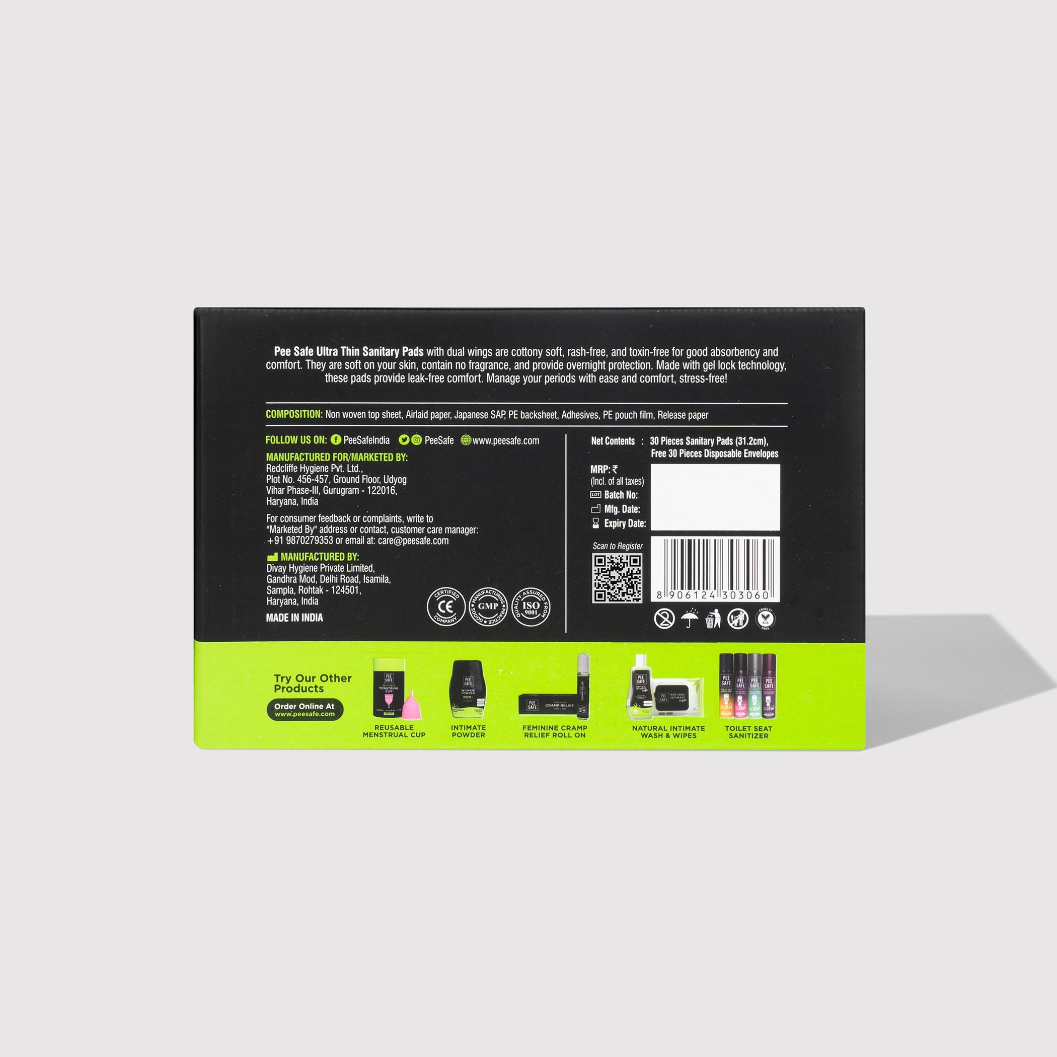 Pee Safe Ultra Thin Sanitary Pads - XXL (30 Pads)